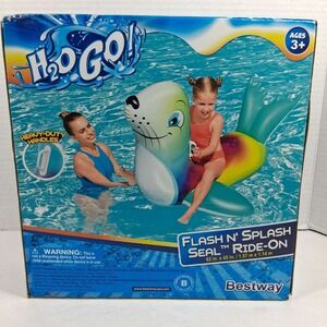 Bestway H2OGO! Flash N' Splash Seal Ride-On Inflatable Pool Float Rainbow 62x45